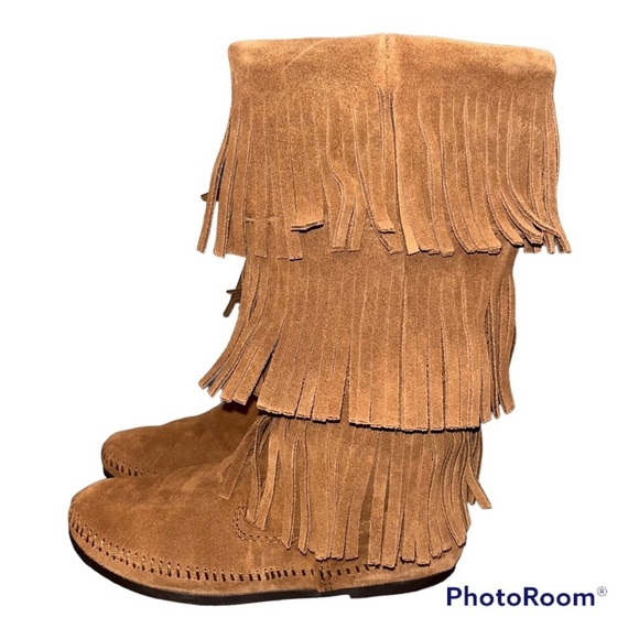 Minnetonka Suede 3 Layer Fringe Boots - Picture 2 of 8